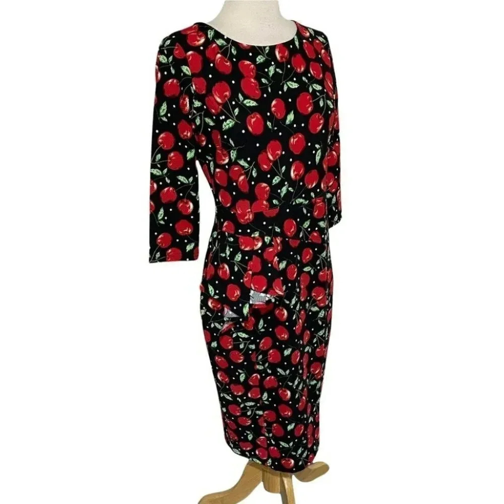Viwenni M black with cherries‎ printed dress